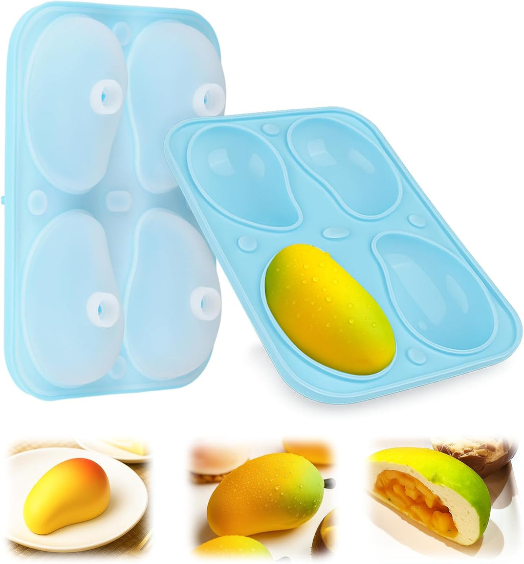 Palksky Mango Silicone Molds, 1Pack 4 Cavity 3D Fruit Pastry Molds for Chocolate, Candy, Ice Cream, Pudding, Jelly, Bakeware, Mousse Cakes Baking Supplies