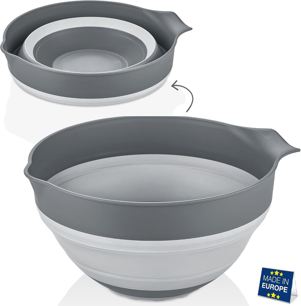 Hakan Collapsible Mixing Bowl 3.4 QT | Foldable Dish Tub, BPA Free Plastic | Multipurpose Kitchen, Camping and RV Essentials | Round Lightweight Wash Basin | Salad Bowl, 3.25 L (Gray)
