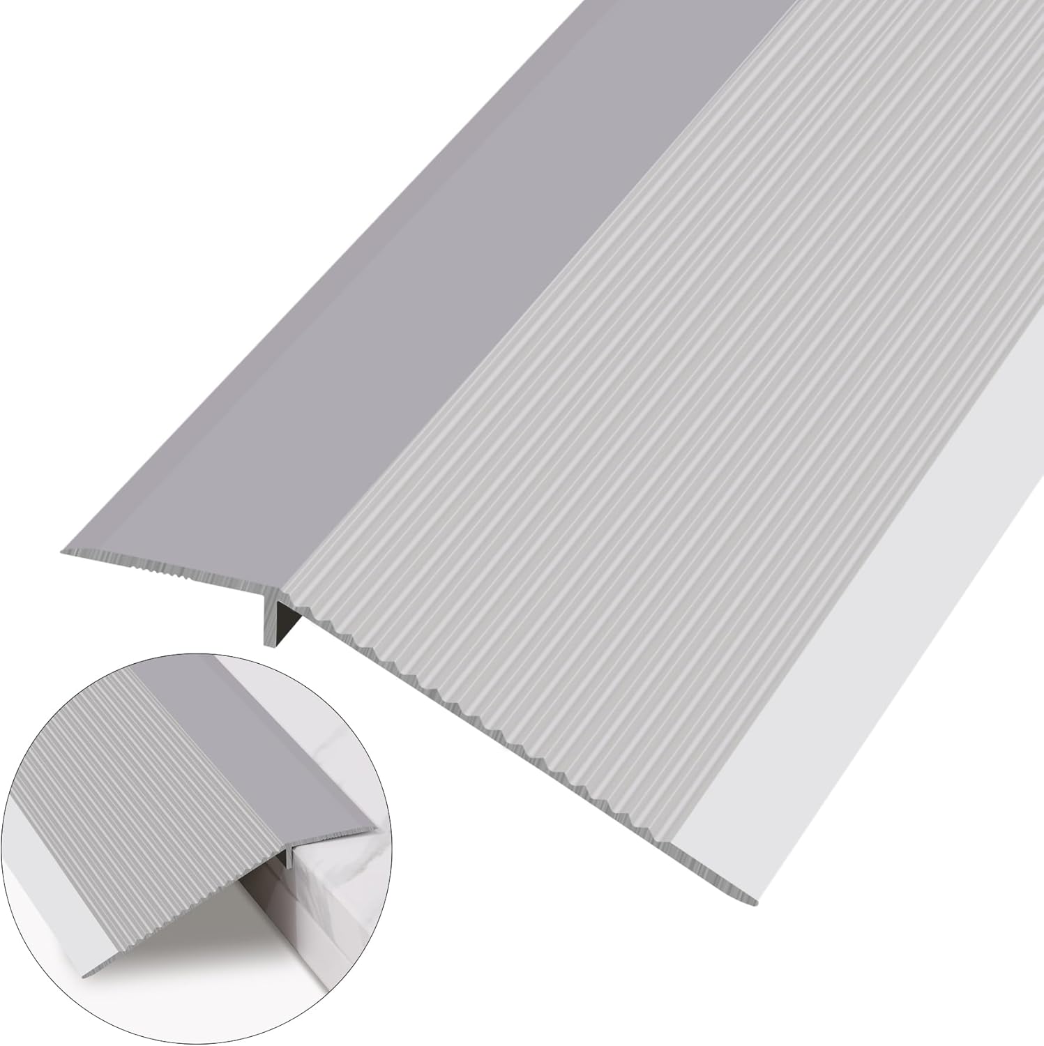 Aluminum Floor Transition Strip, Threshold Reducer for Doorway Ramp Tiles Laminate Planks, Bridge The Height Gap Between 0.3-1.6 inches (2.9 ft x 3.9 in, Matte Silver)