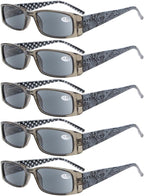 Eyekepper 5-Pack Spring Hinges Polka Dots Patterned Temples Rectangular Reading Sunglasses Sunshine Readers +1.0