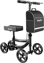 Aojin Knee Scooter for Adults for FootInjuries, 300lbs Capacity, All Terrain Foldable Knee Scooter Walker with Bag, 13" Wide Pu Seat, Compact Crutches Alternative (Black)
