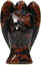 Natural Mahogany Obsidian Carved Gemstone Peace Pocket Guardian Angel Healing Statue 1.5 inch