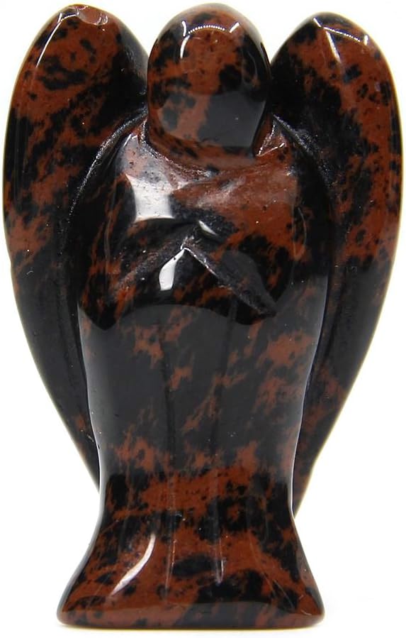 Natural Mahogany Obsidian Carved Gemstone Peace Pocket Guardian Angel Healing Statue 1.5 inch