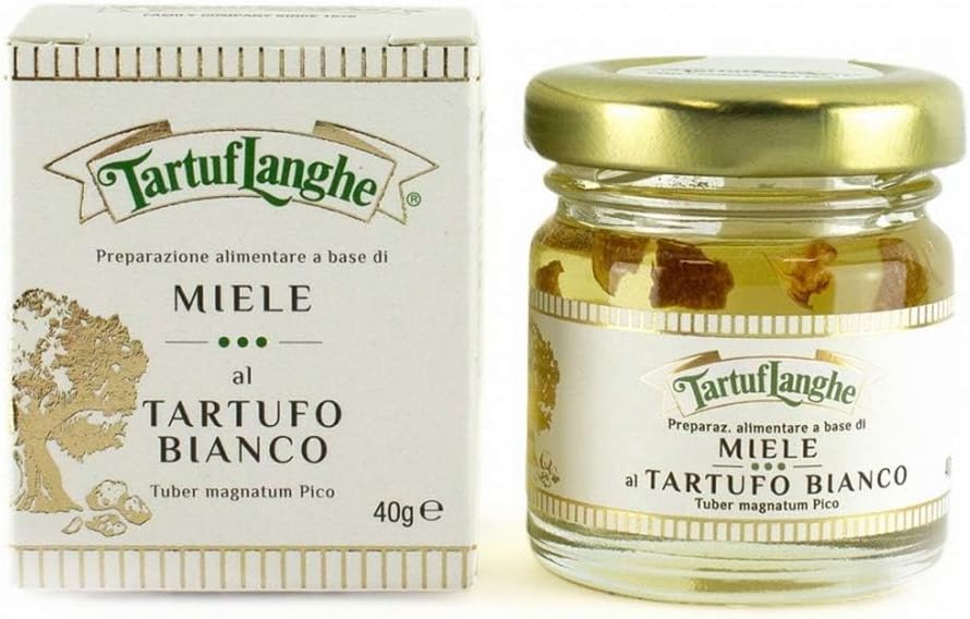 TartufLanghe Acacia Honey with White Alba Truffle Slices, Gourmet Italian White Truffle Honey in Glass Jar for Cheese & Charcuterie Boards, Unique Food, Gourmet Food From Italy - 1.41 oz (Pack of 1)