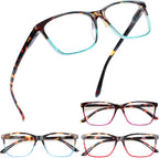 Henotin 4 Pack Ladies Reading Glasses Blue Light Blocking Spring Hinge Readers Anti Eyestrain Computer Eyeglasses (Multicolor, 1.75)