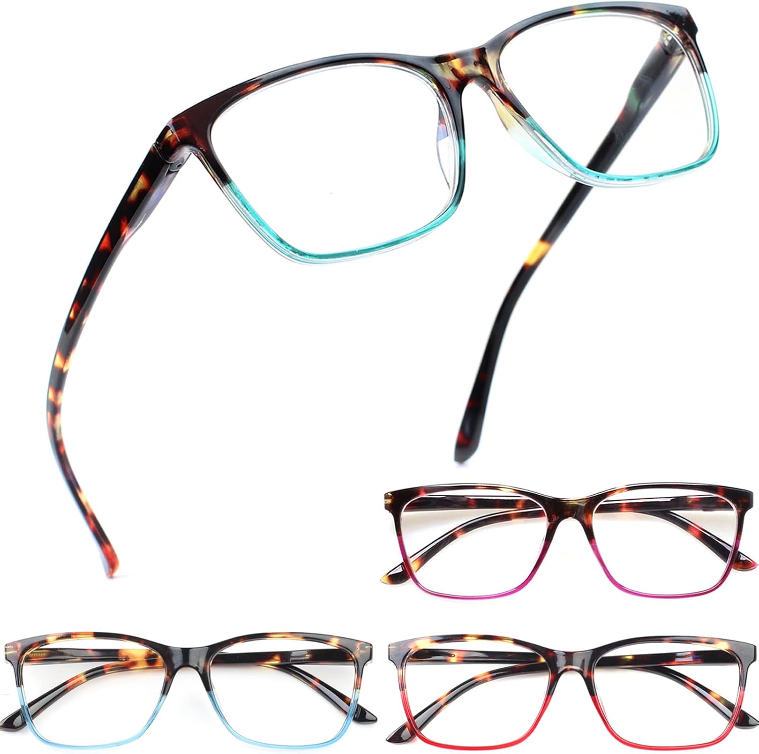 Henotin 4 Pack Ladies Reading Glasses Blue Light Blocking Spring Hinge Readers Anti Eyestrain Computer Eyeglasses (Multicolor, 2.5)