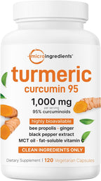 Micro Ingredients Pure Turmeric Curcumin Supplement 1,000mg – 95% Curcuminoids with Black Pepper & Ginger – High Absorption for Joint & Antioxidant Support* – Filler Free, 120 Veggie Capsules