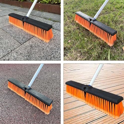 18" Push Broom Outdoor Heavy Duty with Stiff Bristles, Shop Broom with 63" Long Handle, Snow Broom Garage Push Broom for Concrete Wood Scrub Brush for Cleaning Shop Garage Deck Patio Driveway (Orange)