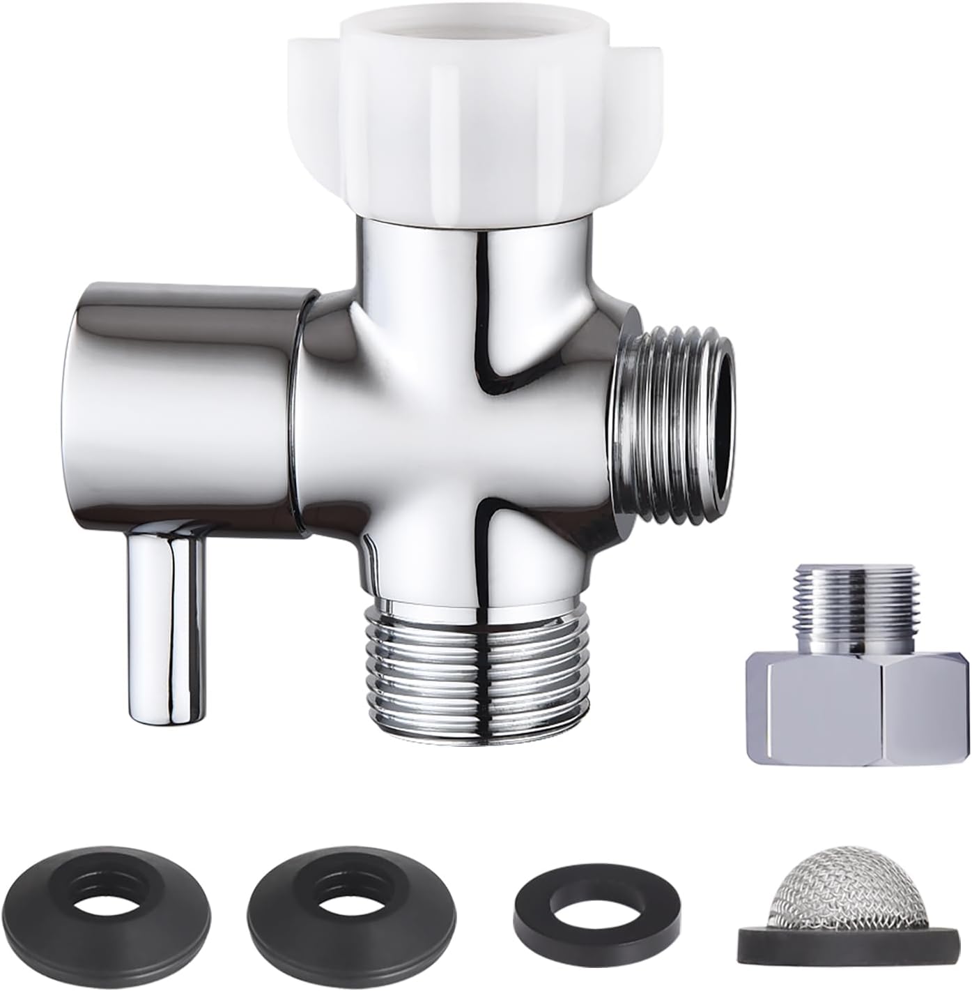 Bidet T Adapter with Shut off Valve,Metal T Valve for Bidet 7/8” X 7/8” X 1/2”or 3/8”,Tee Connector Bidet Attachment for Toilet