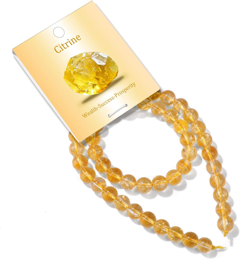 50PCS 8mm Natural Citrine Beads Gemstone Round Loose Beads for Jewelry Making Chakra Crystal Stone Beads for Bracelets Necklace Earrings Making Supplies (50pcs/Strand)