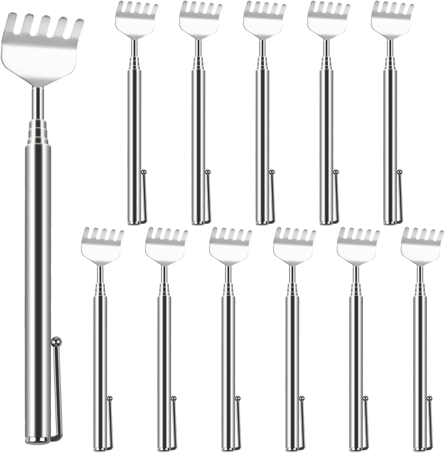 12PCS Stainless Steel Back Scratchers for Women Men with Pocket Clip Portable Telescoping Metal Claw Back Scratchers/Hand Massager Tool for Thanksgiving Birthday Christmas Gifts