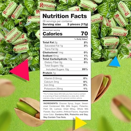 Fida Rossana Pistachio Hard Candy | 1 Pound Bag - 75 Count | Individually Wrapped Rossana Italian Candy | Rich Pistachio Cream Center | Filled Gourmet Treat