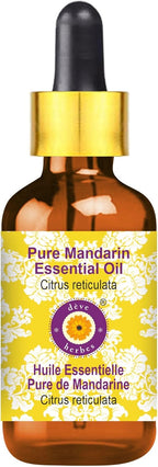 Deve Herbes Pure Mandarin Essential Oil (Citrus reticulata) with Glass Dropper Steam Distilled 10ml (0.33 oz)