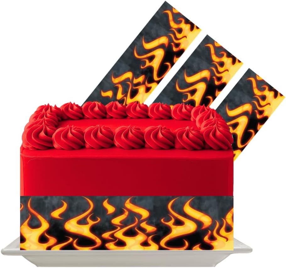Fire Flame Edible Cake Decoration Border Topper Flame Icing Sheet Hot Wheels Racing Boy Birthday Cake Decoration