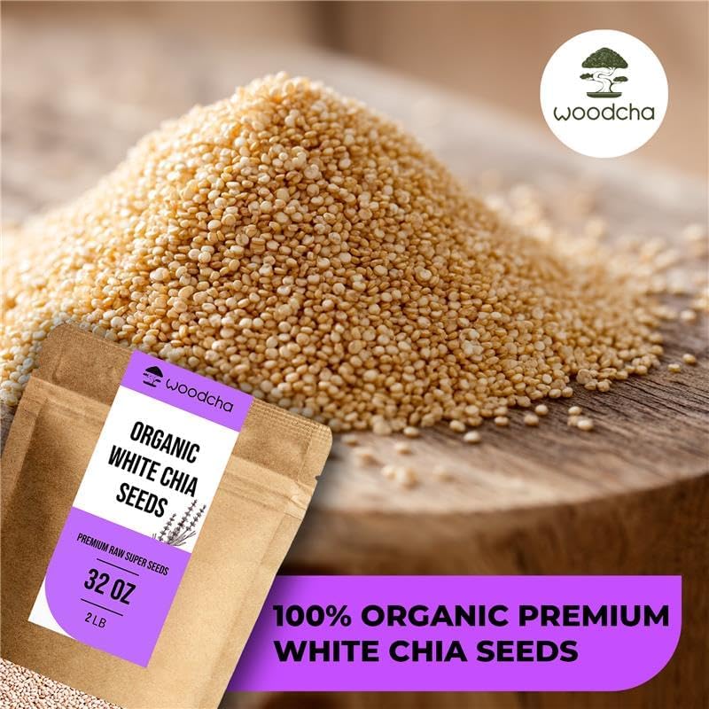 Organic White Chia Seeds (2 lb) – High Omega-3, Fiber & Plant Protein – Raw Superfood for Keto & Vegan Diets – Premium Non-GMO, Gluten-Free, Perfect for Smoothies, Chia Pudding & Vegan Egg Substitute