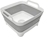 MontNorth Collapsible Wash Basin 9L, Foldable Dish Tub with Drain Plug, Portable Collapsible Dish Basin, Camping Sink for Washing Dishes, Laundry & Kitchen Use,Gray