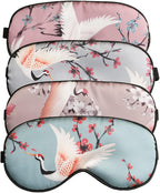 4-Pack Silk Satin Eye Mask Classic Painting Arts Sleep Mask Blindfold for Nap Travelling Party Trational Flowers and Birds Art_4pcs