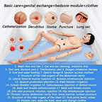 Geriatric Training Manikin Patient Care Skills Mannequin with Interchangeable Genitals and Bedsore Modules for Nursing Medical Training Teaching Medical Supplies,Female