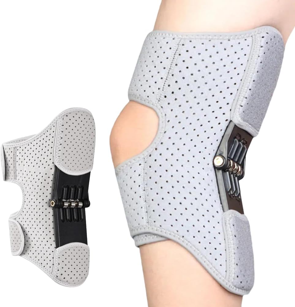 2026 Upgraded Knee Assistive Device, Knee Protection Booster Brace with Spring, Patella Stabilizer Pad for Joint Pain Relief Walk Support (Gray, Large)