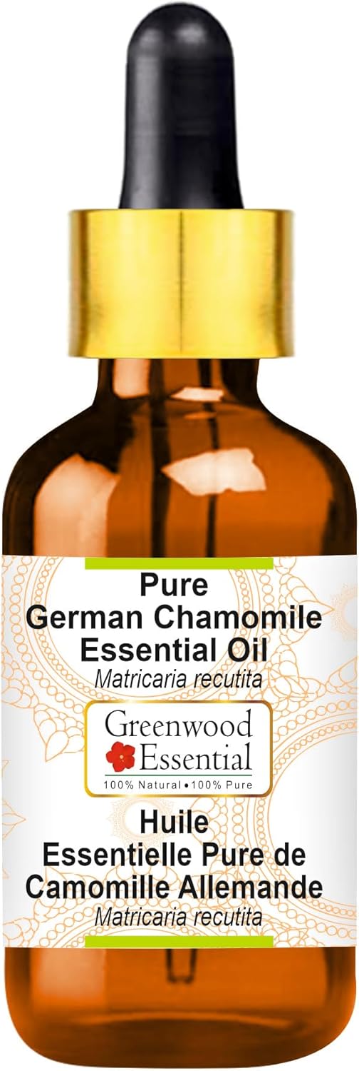 Greenwood Essential Pure German Chamomile Essential Oil (Matricaria recutita) with Glass Dropper Steam Distilled 30ml (1.01 oz)