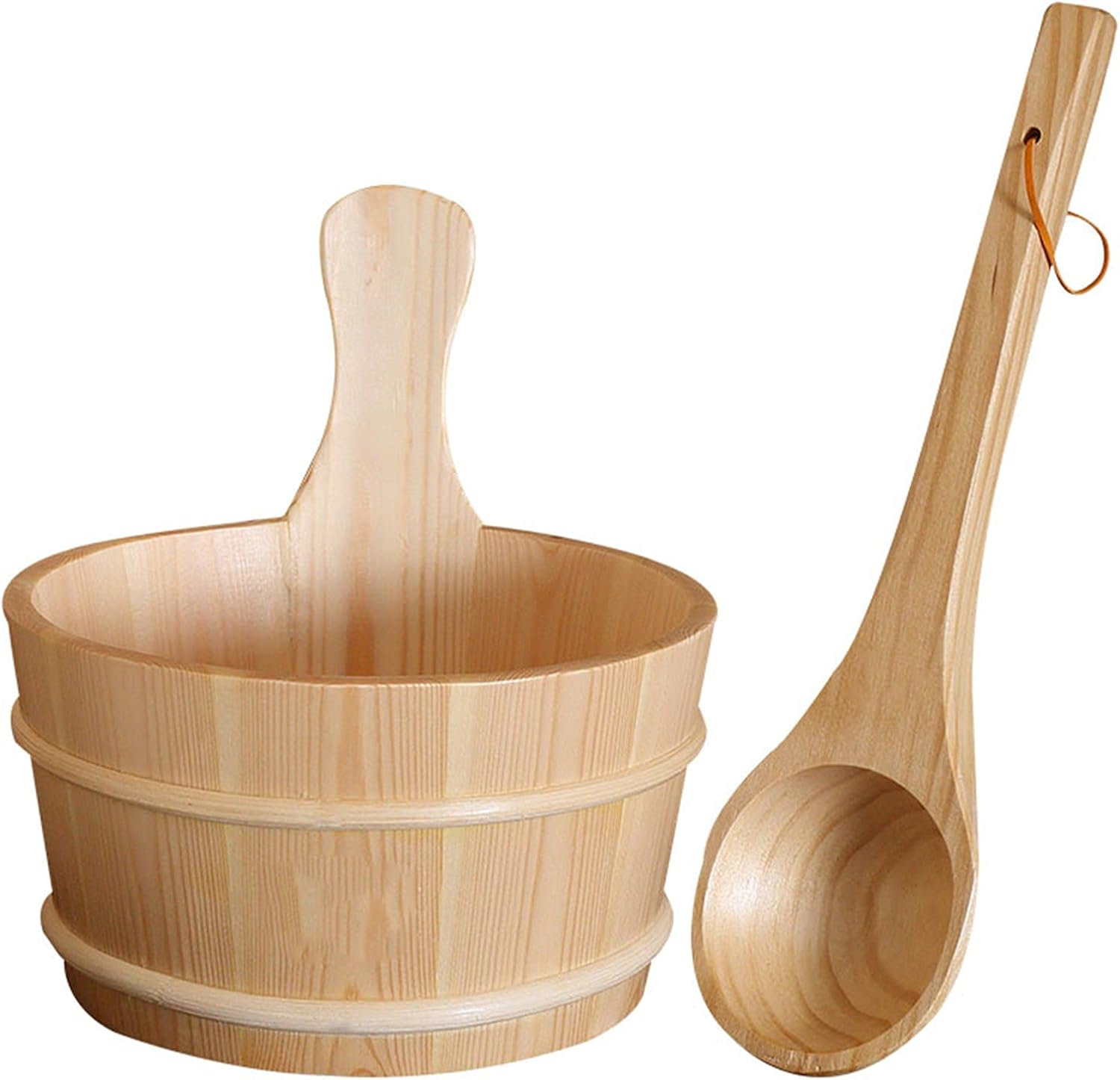 AIZYR Sauna Bucket with Ladle/Plastic Liner - Handmade Wooden Sauna Bucket Sauna Spa Accessory for Steam Room