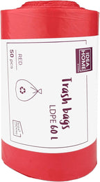 D.RECT Bin Bags 60L - Bin Liners 50 Pieces - Rubbish Bags - Bin Bag Perfect for Everyday Use, Household, Office, Kitchen & Caterers, Red