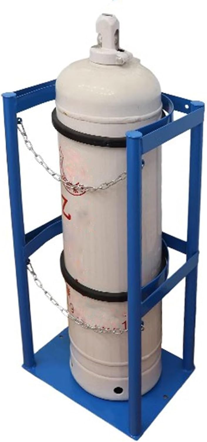 Steel Cylinder Tank Rack with Protective Chain & Fixing Screws, Floor Mount Cylinder Bracket, Gas Cylinder Fixed Shelf for Laboratory Factory(Blue (1 pc),11.4inch/29cm)