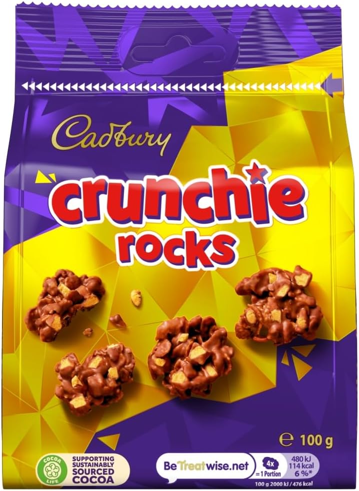 Cadbury Milk Chocolate Crunchie Rocks with Honeycomb, Sharing Bag, Bite Size Treats, 100 g (Pack of 1)