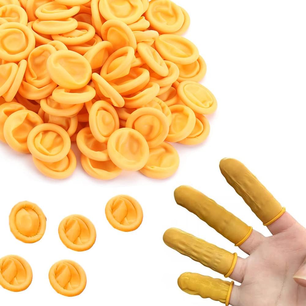 200pcs Latex Finger Cots Protective Fingertips Gloves Rubber Industrial Fingerstall Sleeves (Yellow)
