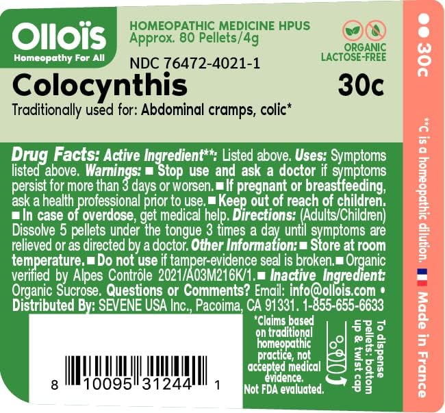 OLLOIS Colocynthis 30c Organic, Lactose-Free, Vegan, Homeopathic Medicine, 80 Pellets (Pack of 1)