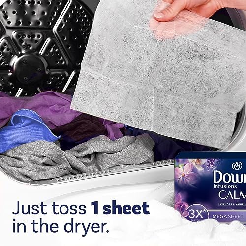 Downy Calm Mega Dryer Sheets, Large Fabric Softener Sheets for Laundry , Static Guard & Softness Boost, Laundry Dryer and Fabric Sheets, 180 Count