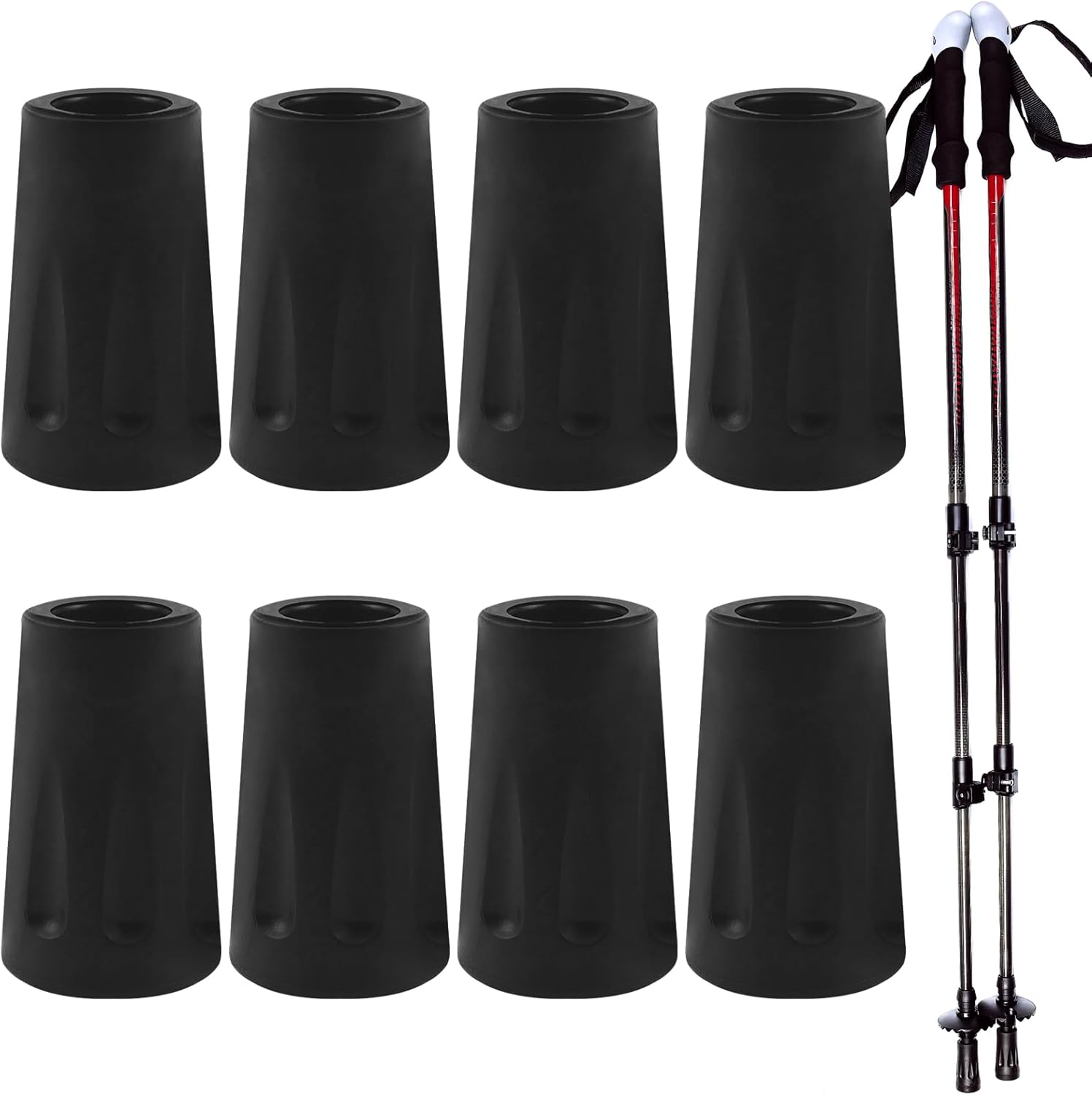8 Pcs Trekking Pole Tips Replacement Protectors,Rubber Tips for Walking Sticks Tips Accessories,Rubber feet Hiking Pole Tips,Fits Most Standard Hiking,Trekking,Walking Poles(Black).