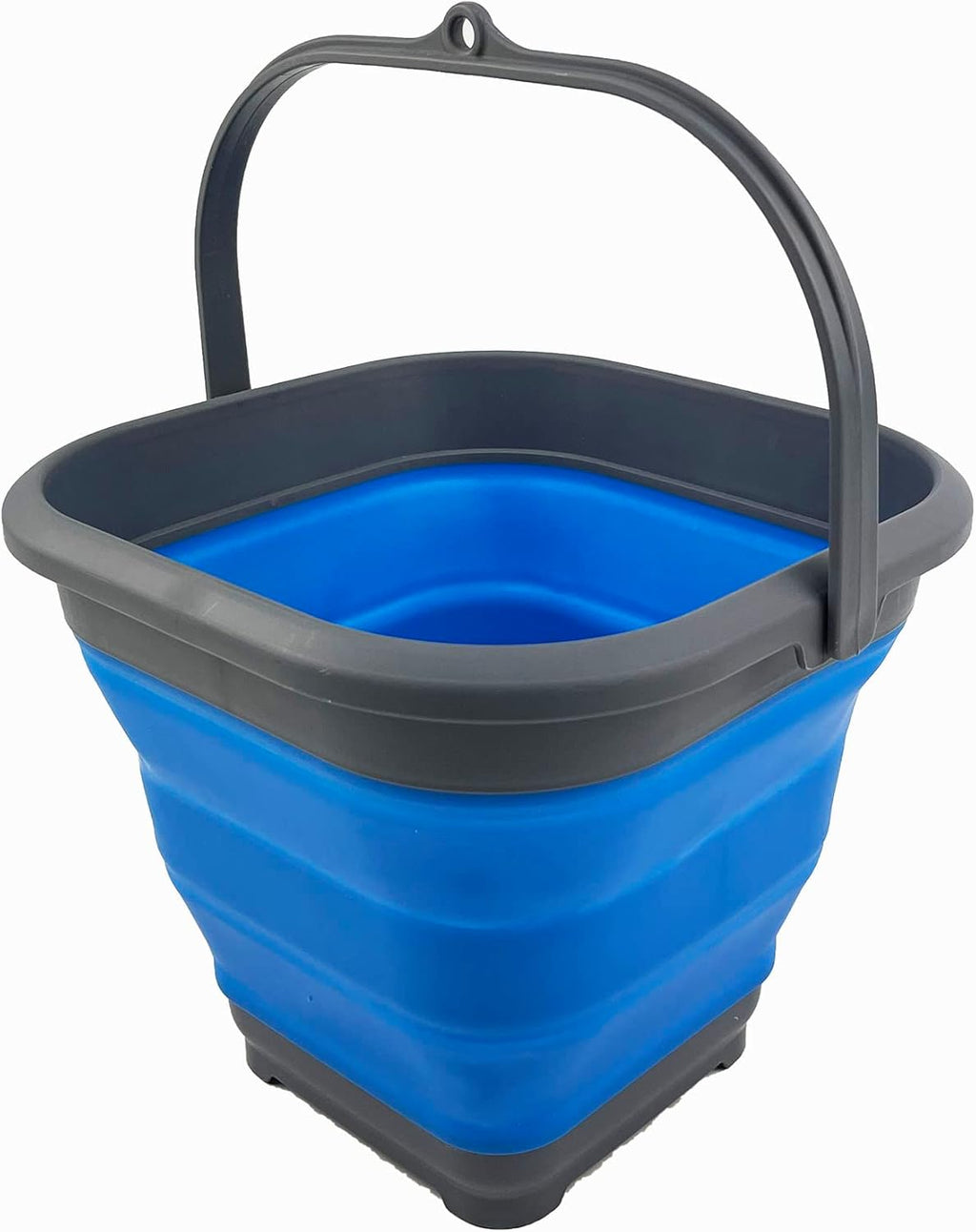 SAMMART 5.5L (1.4 Gallon) Collapsible Square Handy Bucket/Foldable SquareWater Pail/Portable Tub with Handle. (Grey/Blue)