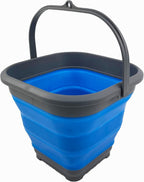 SAMMART 5.5L (1.4 Gallon) Collapsible Square Handy Bucket/Foldable SquareWater Pail/Portable Tub with Handle. (Grey/Blue)