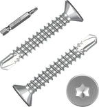 100Pcs Torx Drive High-Strength Quick Tapping Screws for Metal, #8 x 1-1/4" Flat Countersunk Head Self Drilling Screws, 410 Stainless Steel Sheet Metal TEK Screws Assortment with 1 Pcs T20 Bits