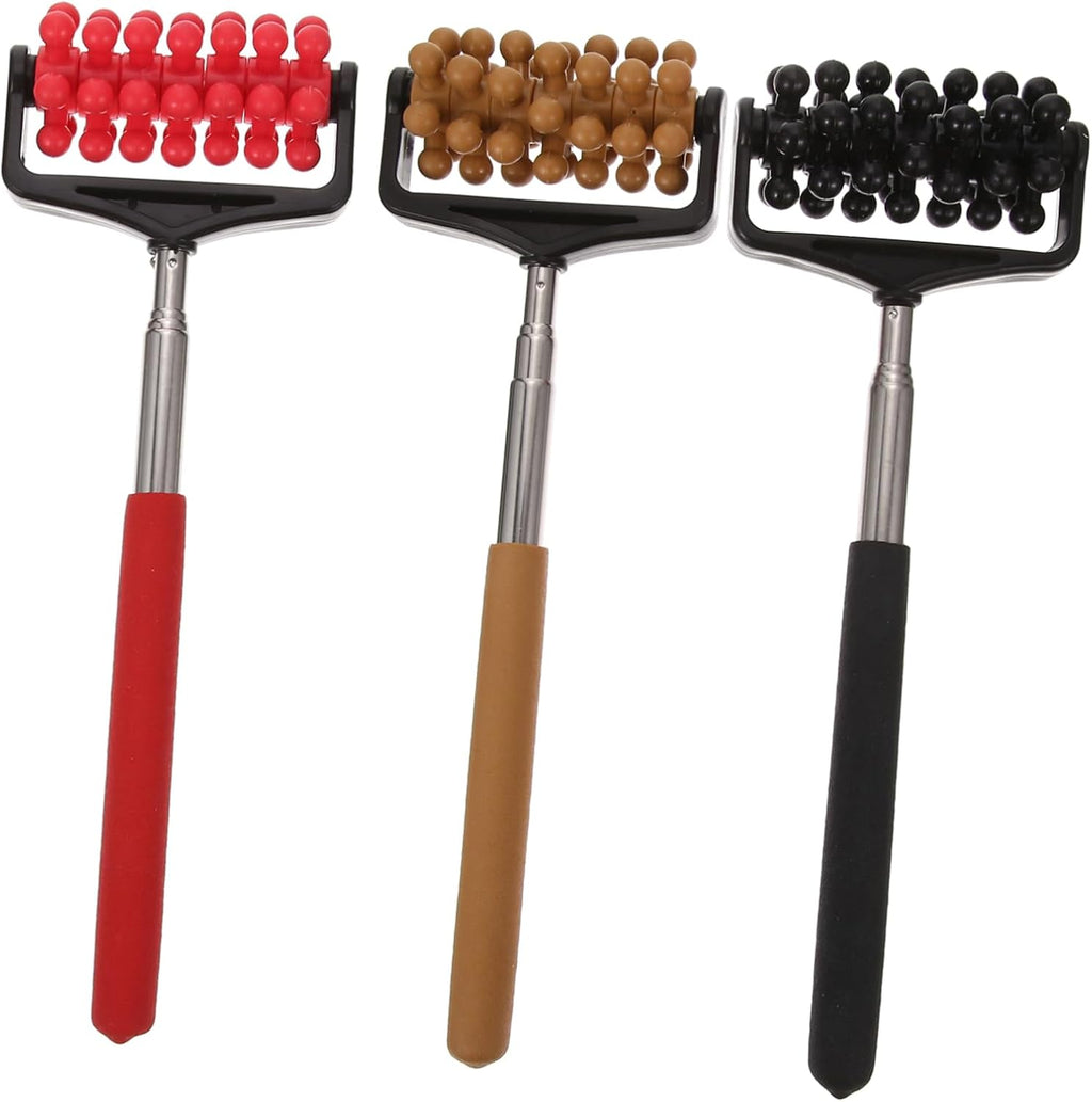 3Pcs Telescopic Back Scratcher Wheel Design Stainless Steel Body Massager for All Ages Portable Itchy Relief Tool Fitness Supply for Friends and Family