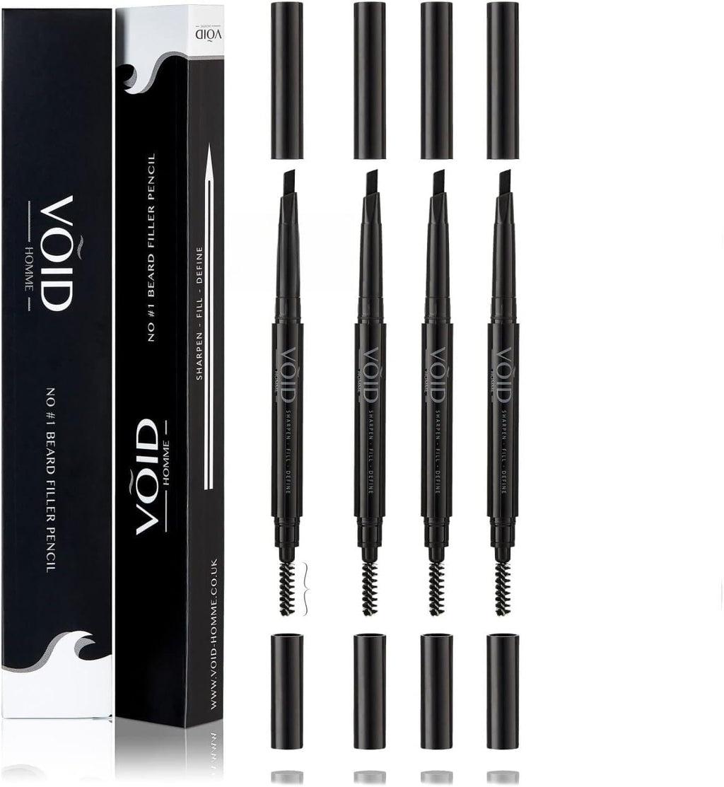 VOID Homme Gray Beard Pencil Filler for Men, Set of 4 - Instantly Covers Bald Spots & Thinning Hair, Waterproof, Sweat & Smudge-proof, Undetectable Hair Loss Solution for Gray Beards, Natural Look