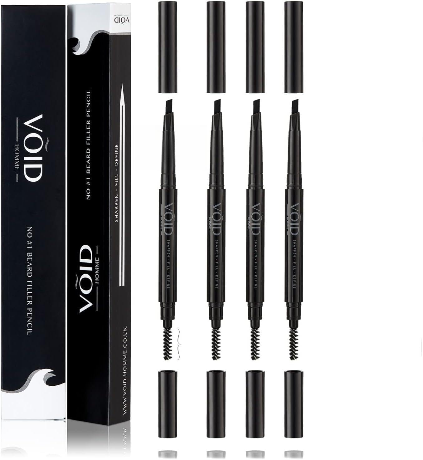 VOID Homme Gray Beard Pencil Filler for Men, Set of 4 - Instantly Covers Bald Spots & Thinning Hair, Waterproof, Sweat & Smudge-proof, Undetectable Hair Loss Solution for Gray Beards, Natural Look