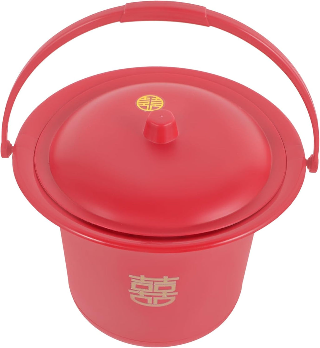 FRCOLOR Spittoon Bucket Urinals Spittoon Night Urine Pot Tank Riser Old People Spittoon Portable Urine Bucket Wedding Spittoon Urine Storage Pot Red Pp Enamel Household Bride