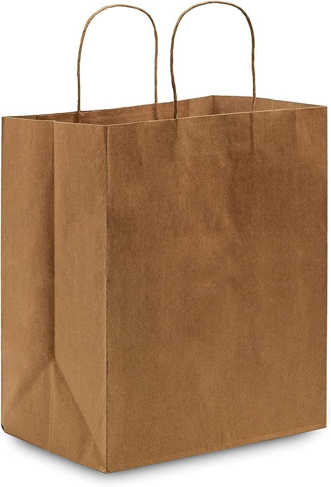Paper Bags with Handles - 10x6.75x12 Inch 250 Pack Brown Paper Bags with Handles, Kraft Shopping Bags, Bulk Gift Bags, Craft Catering Bags, Merchandise, Retail, Food Service, Small Business, Large
