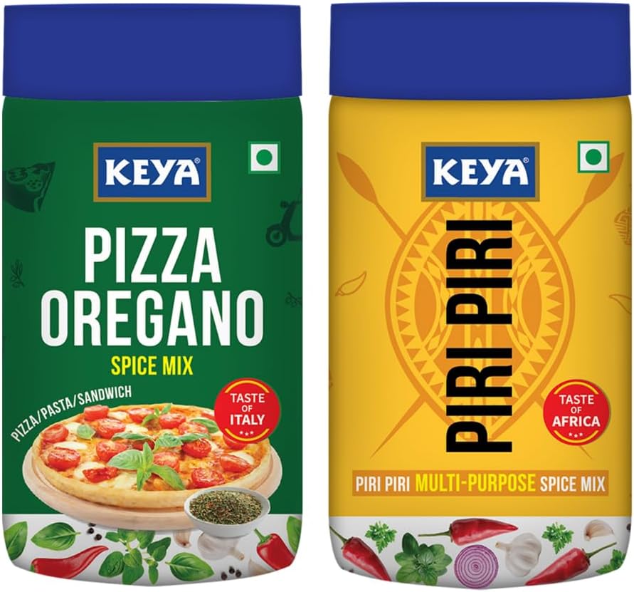 Keya Sprinklers Combo Italian Pizza Oregano 80g Piri Piri 100g Seasonings For Pizza Pasta Premium All Natural Healthy Italian Spice Blend for Pizza, Pasta Sprinkler, Pack of 2