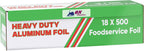 1 Pack Aluminum Foil Wrap 18"x 500 Feet - 80 Gauge Heavy-Duty, Commercial Grade for Food Service Industry - Silver Foil for Cooking, BBQ and Baking
