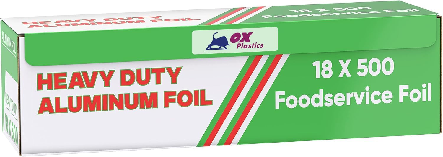 1 Pack Aluminum Foil Wrap 18"x 500 Feet - 80 Gauge Heavy-Duty, Commercial Grade for Food Service Industry - Silver Foil for Cooking, BBQ and Baking