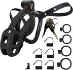 Male Chastity Cage with Belt + 4 Ball Rings & Invisible Lock - Ultralight Fit Design for Long Term Wear, Secure BDSM Device (L-100mm) [Black]- Breathable Large Penis Cage Sex Toy for Men