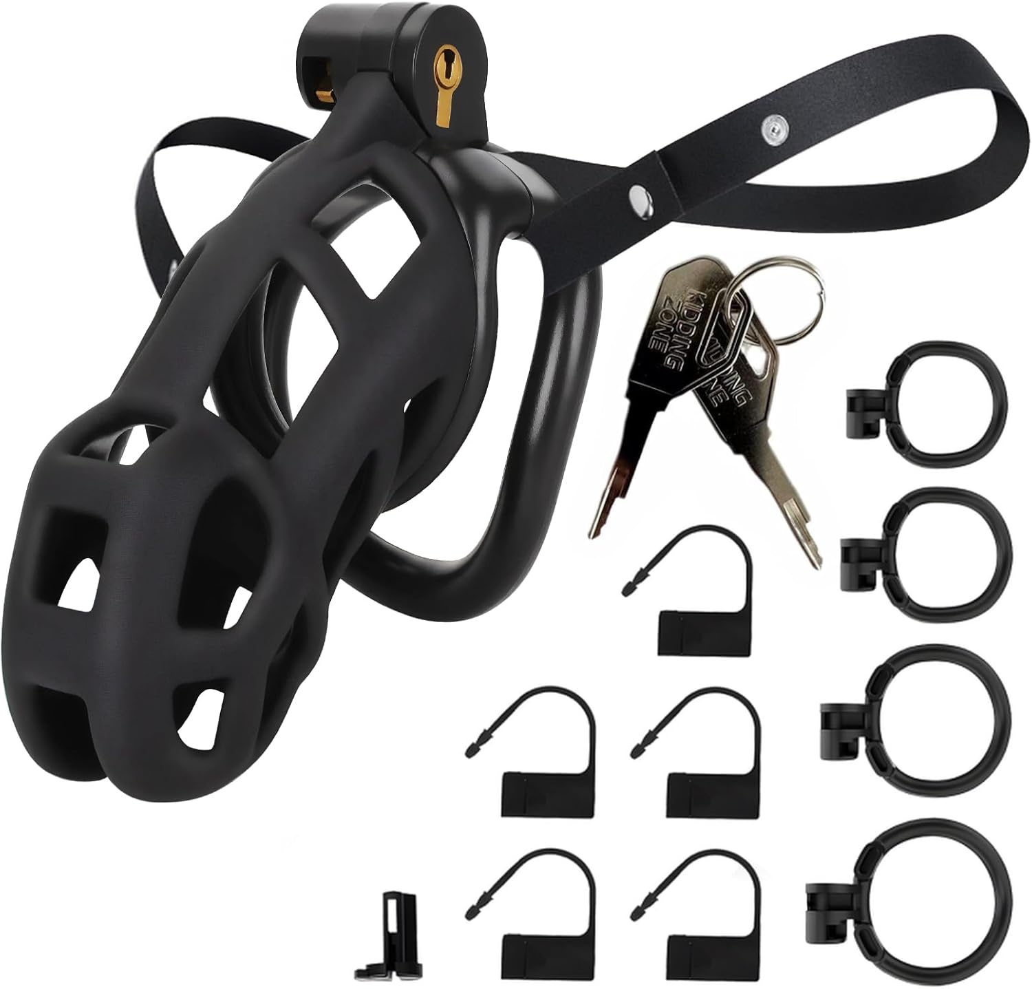 Male Chastity Cage with Belt + 4 Ball Rings & Invisible Lock - Ultralight Fit Design for Long Term Wear, Secure BDSM Device (L-100mm) [Black]- Breathable Large Penis Cage Sex Toy for Men