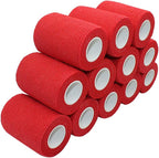 Vet Wrap 3 inch x 12 Pack Red Tape For Skin Bandage Tape Vet Tape Cohesive Bandage Fabric Bandages Self Sticking Bandage Wrap Self Adhering Bandage Wrap Bandage Stretch Self Adhesive Tape