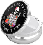 Nipichsha Pill Box, Small Pill Case for Purse & Pocket, Cute Travel Medicine Organizer, Portable Medicine Container Holder to Hold Vitamins, Medication, Fish Oil & Supplement, Flower Skull