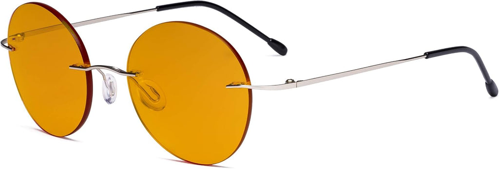 Eyekepper Frameless Blue Light Blocking Glasses with Orange Tinted Lens for Sleeping - Round Rimless Computer Reading Glasses Men Women Silver +0.50