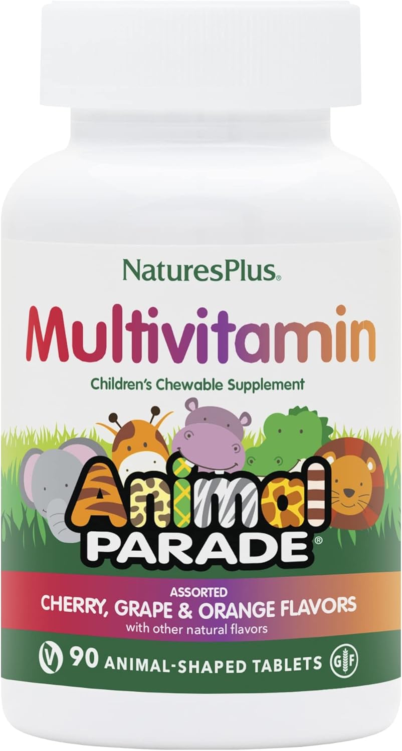 NaturesPlus Animal Parade Children's Chewable Multivitamin - 90 Animal-Shaped Tablets - Natural Assorted Flavors - Vegetarian, Gluten Free - 45 Servings