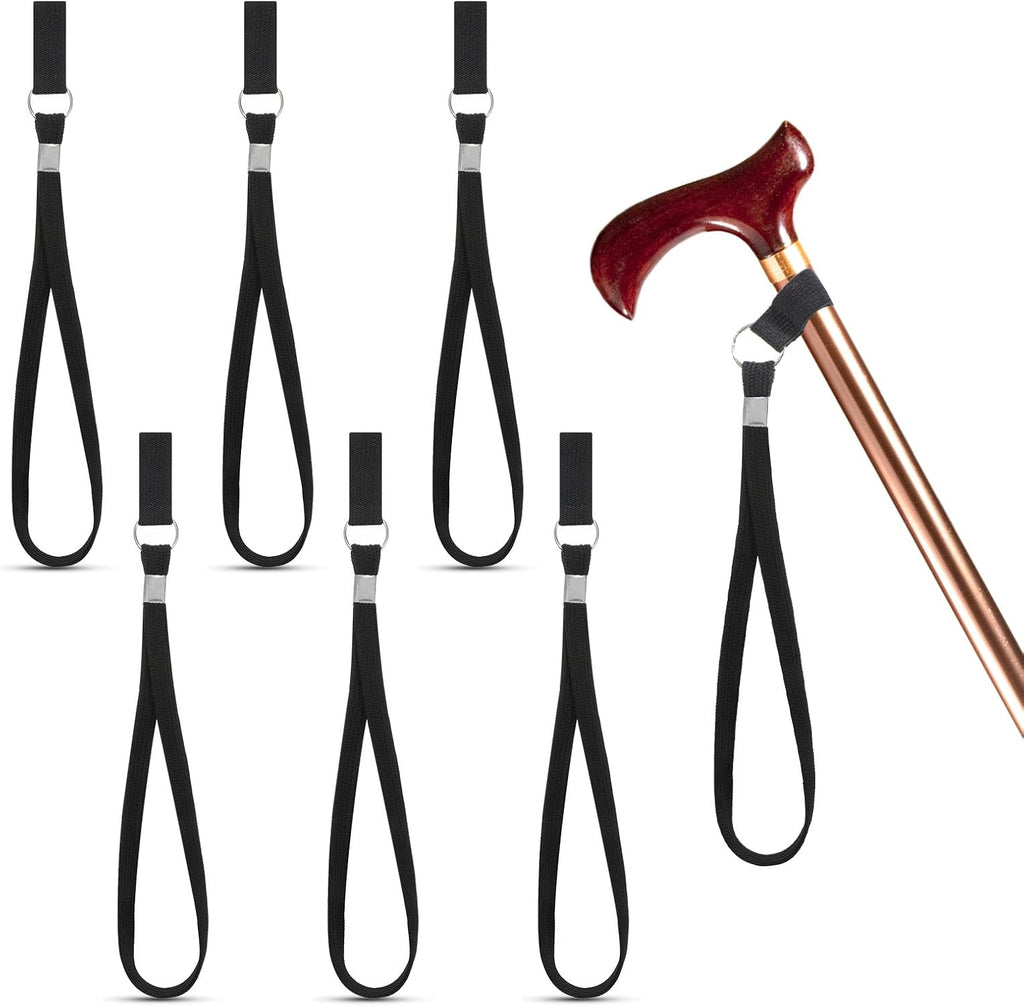 6 PCS Walking Cane Wrist Strap, Black Adjustable Wrist Strap Lanyard Universal Cane Handle Crutch Straps Replacement with Elastic Loop for Foldable Walking Canes or Sticks Elderly Crutches Accessories
